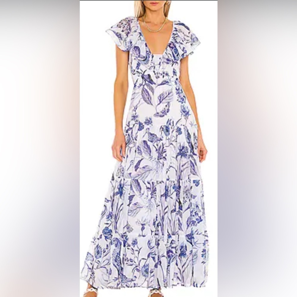 Banjanan Gladys Maxi Dress in Jubilee Blue & White Size Medium